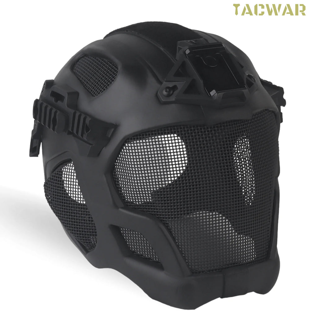 EVA Pro Airsoft Helmet Full Face with Breathable Steel Mesh Night Vision Mount Helmet Rail, Full Protection Safety Mask