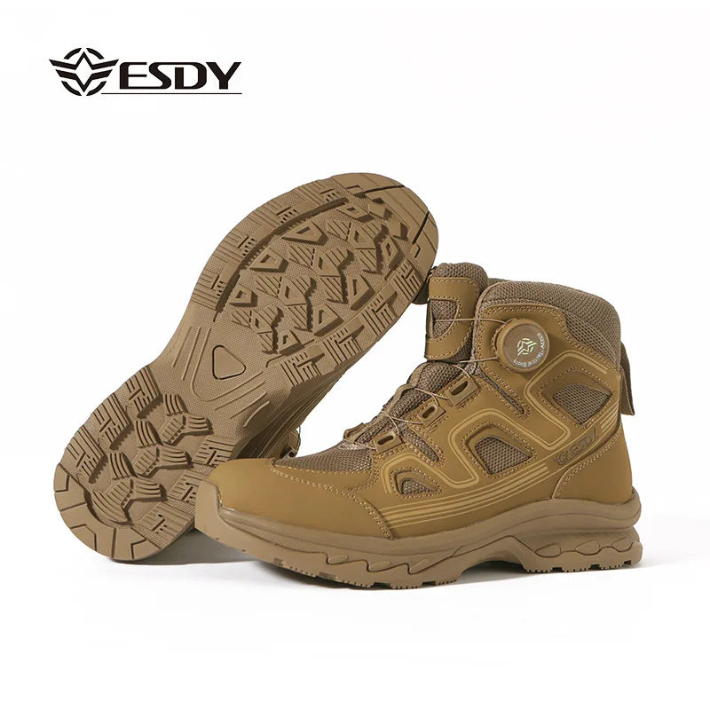 ESDY Men's Outdoor Hiking Mountain Climbing Shoes Mid-Calf Tactical Boots Breathable leather Upgraded Version for Trekking