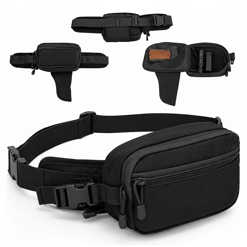 Tactical Waist Fanny Pack Concealed Carry Pistol Gun Bag Anti-Theft Hidden Gun Hip Bag Crossbody EDC Tool Bag for Hunting Hiking