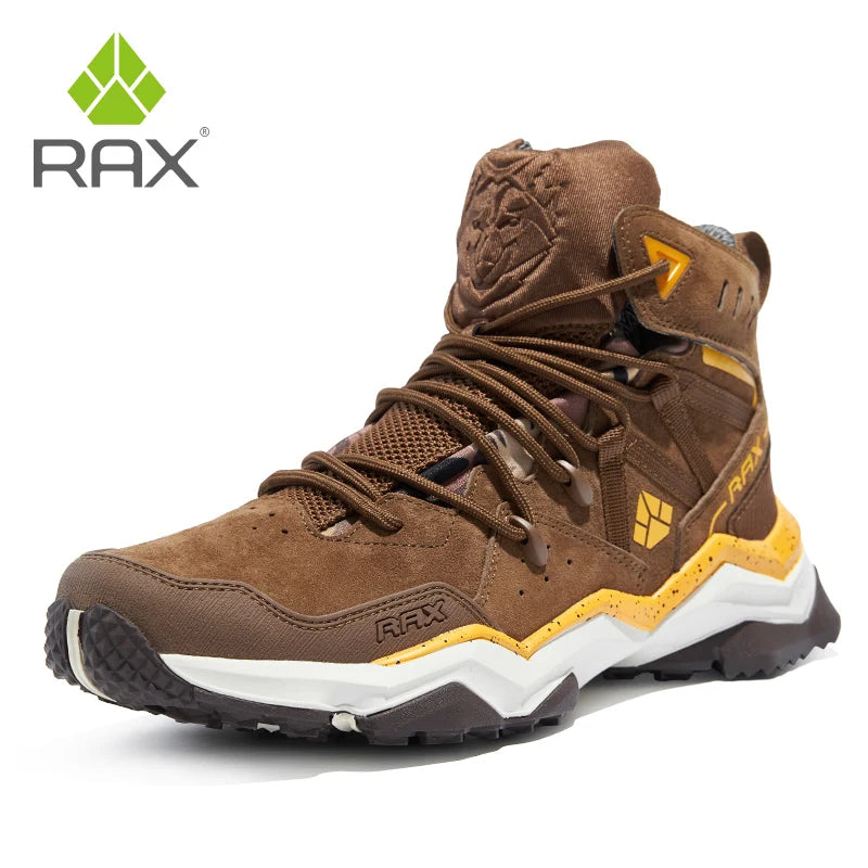 RAX Men Hiking Shoes Mid-top Waterproof Outdoor Sneaker Men Leather Trekking Boots Trail Camping Climbing Hunting Sneakers Women
