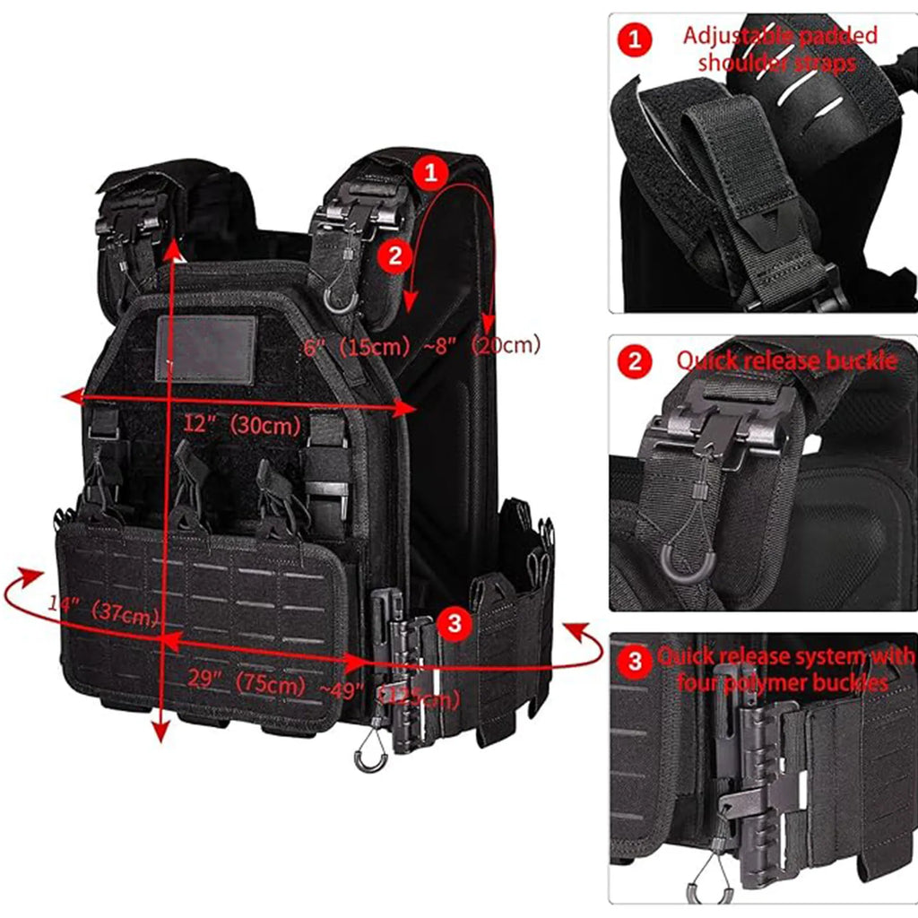YAKEDA Tactical Outdoor Vest Quick Release Airsoft Vest for Men Adjustable Breathable Combat Training Vest with Hook and Loop