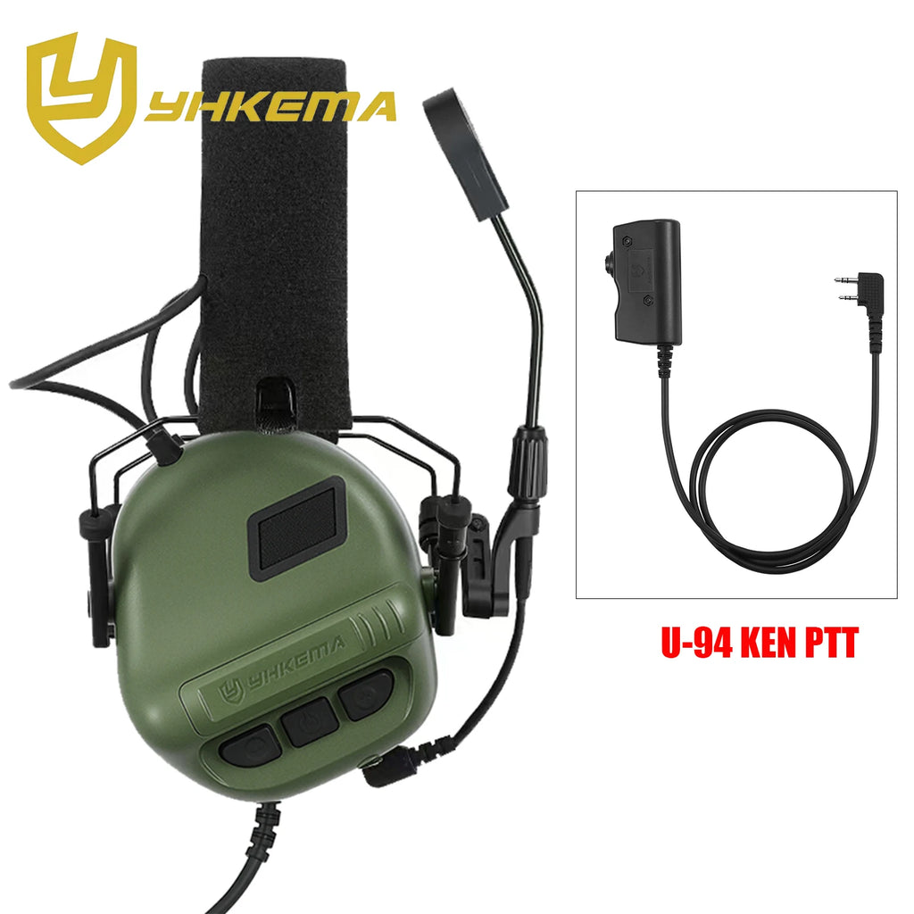 YHKEMA E70 Electronic Tactical Communication Headset with U94-PTT Cable Active Noise Canceling Earmuffs for Hunting