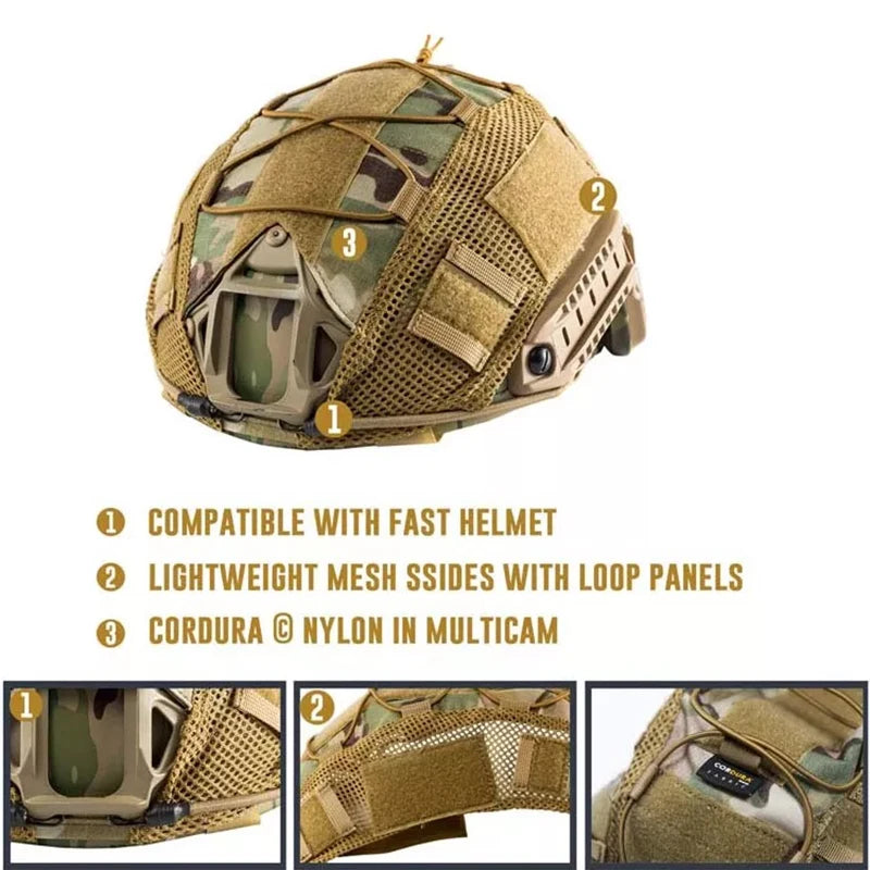 BOOIU Tactical Helmet Cover Airsoft High-cut Helmet Cover Hunting CS Camo with Elastic Cord for MH PJ BJOPS-Core Fast Helmet