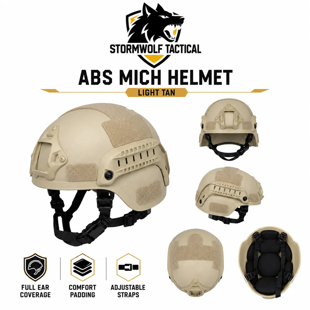 ABS MICH Style Outdoor Sports Helmet Lightweight Headgear with Adjustable Suspension Liner Side Rail for Training