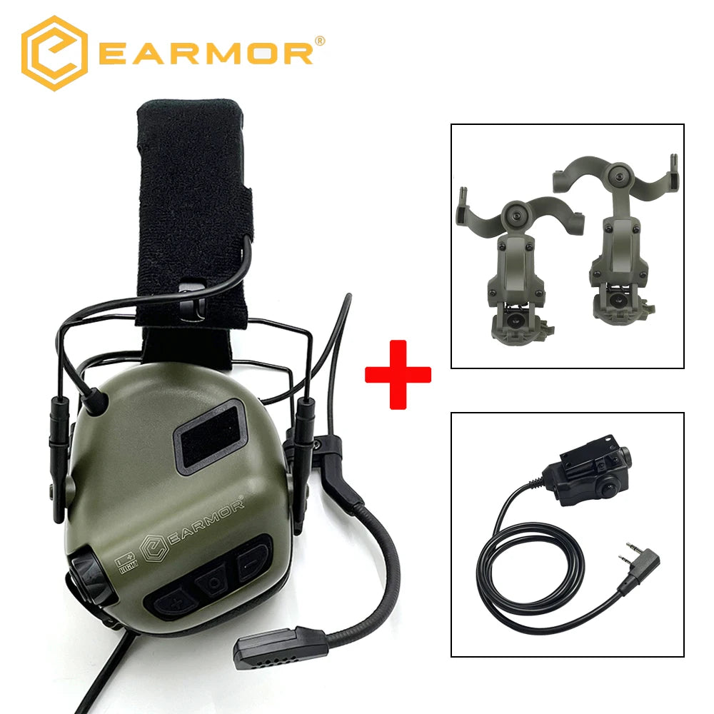 EARMOR Tactical Electronic Shooting Earmuffs M32 SE Hunting Noise Reduction Headset with ARC Bracket, M51 PTT for Communication