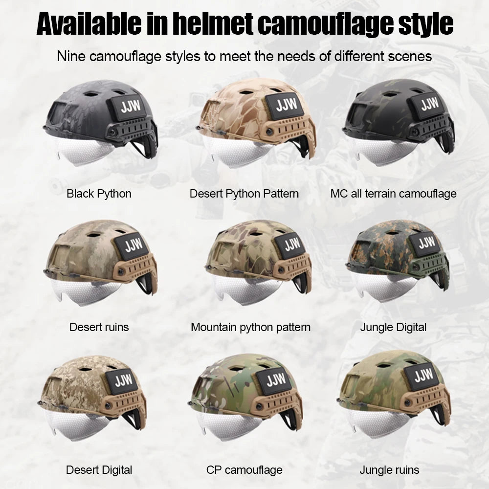 FAST Summer Camo Ballistic Helmet - BJ Goggle, Tactical Helmet | Civilian Protection for Cycling/Outdoor/CS/Airsoft