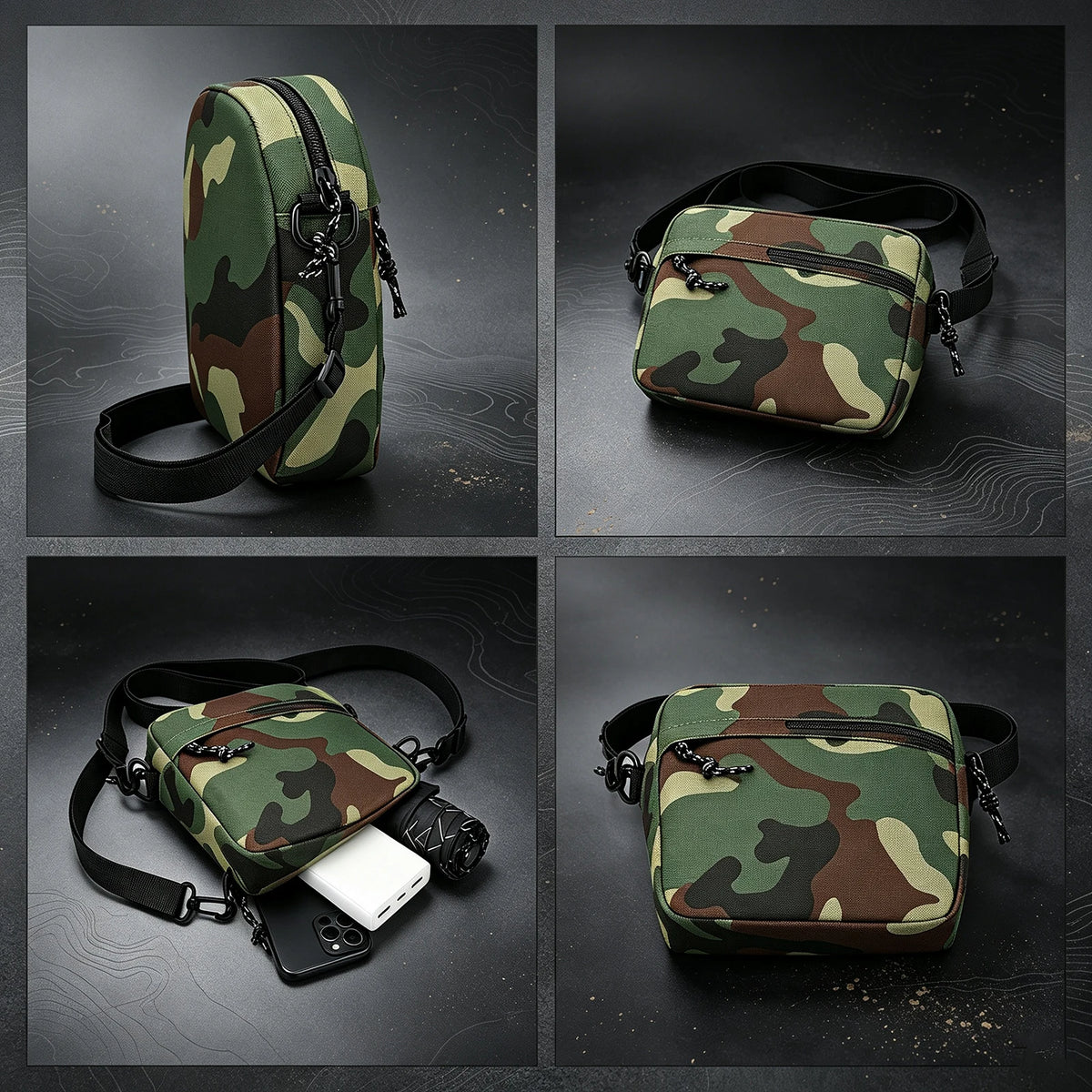 Hunting Bag Lightweight Portable Water Resistant Nylon Camouflage Crossbody Bag Outdoor Camping Hiking With Zipper Sling Bag