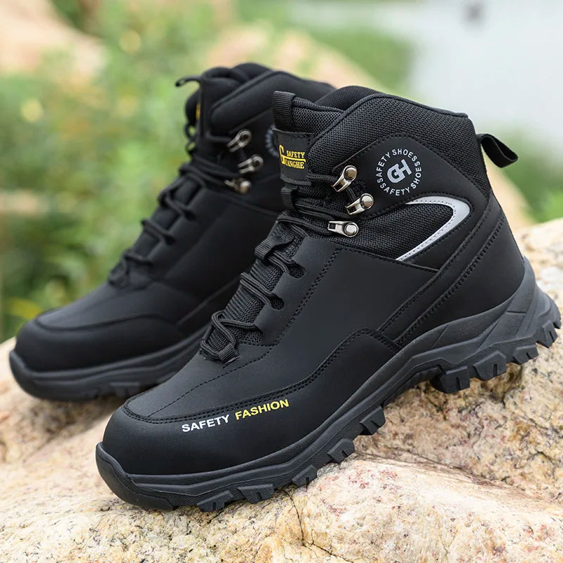 Fashion new safety work shoes anti-smash anti-puncture anti-odor Men wear shoes non-slip knob buckle steel toe shoes Waterproof