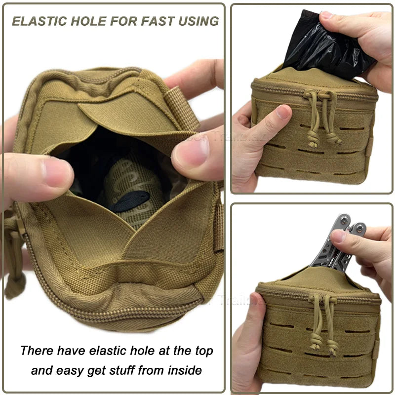 Tactical  Molle Pouch Utility Pouch Top Elastic Opening Multi-Purpose Waist Bag Outdoor Hunting Gloves  EDC Tool Bag Poop Bag