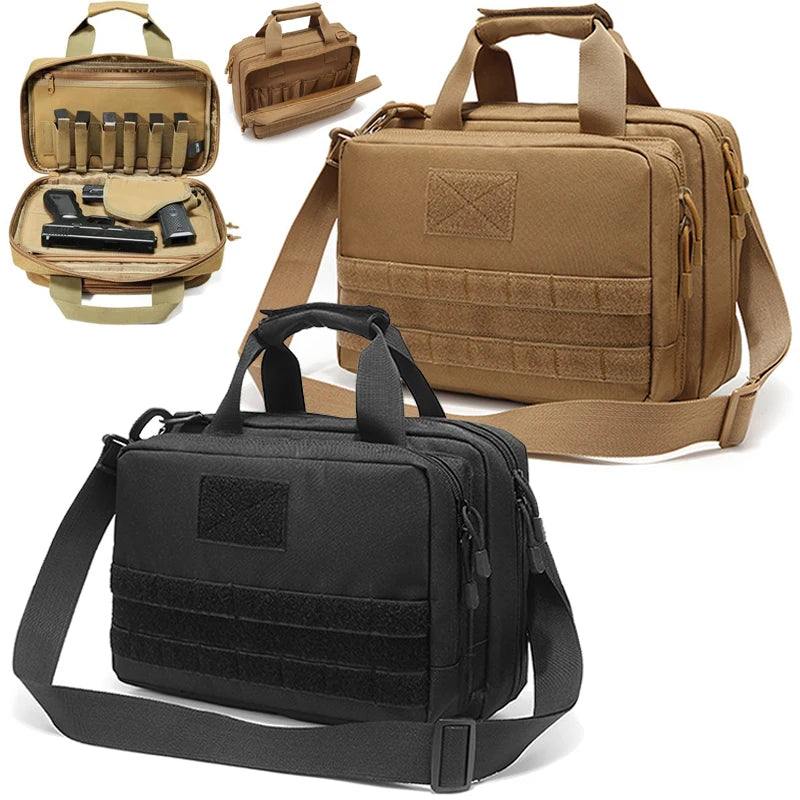Shooting Range Bag Tactical 2 Pistol Bag Gun Case EDC Shoulder Bag Short Weapons Transport Case with Holster Hunting Sling Pack