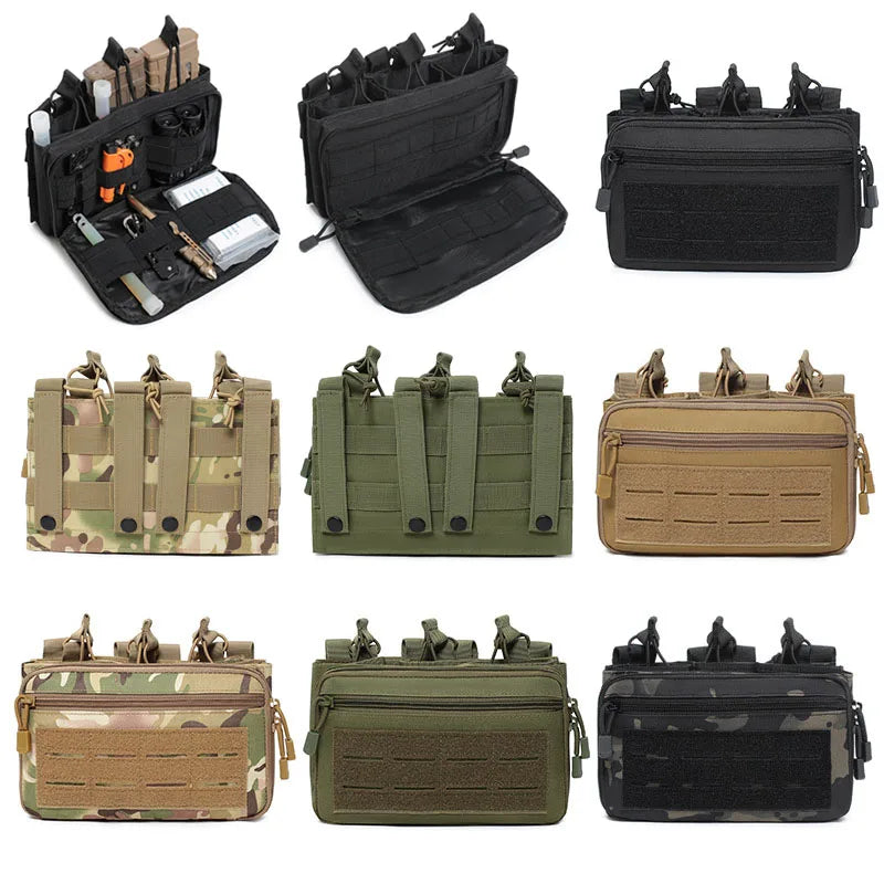 Quick-Draw Triple Mag Pouch, Rifle Ammo Cartridge Holder for 5.56mm/7.62mm, Molle Accessory Bag for Tactical Hunting & Airsoft