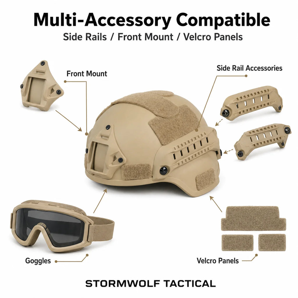 ABS MICH Style Outdoor Sports Helmet Lightweight Headgear with Side Rail Adjustable Fit for Outdoor Training
