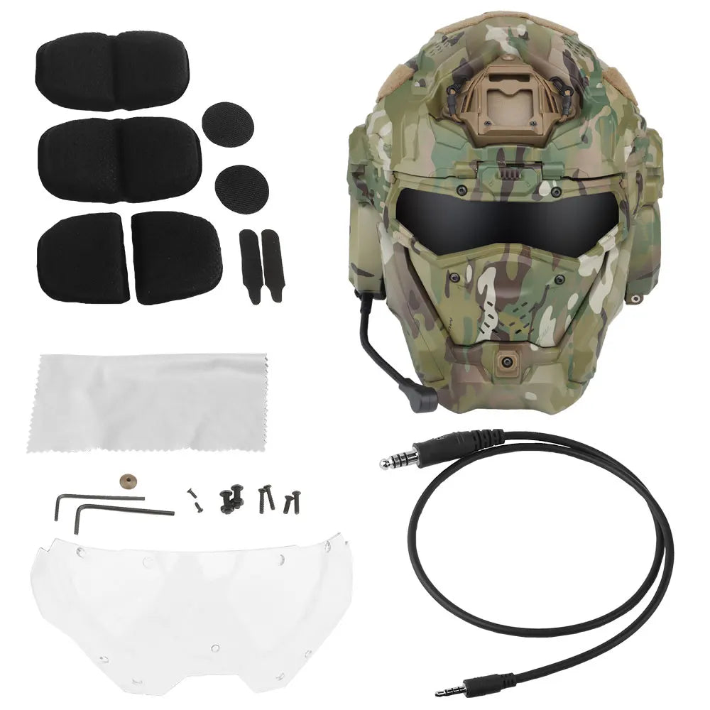 Airsoft Fast Helmet Tactical Militar W-Ronin Assault Helmet II Built-in Headset,Anti-fog Fan,Flip Mask,Replacement Lens