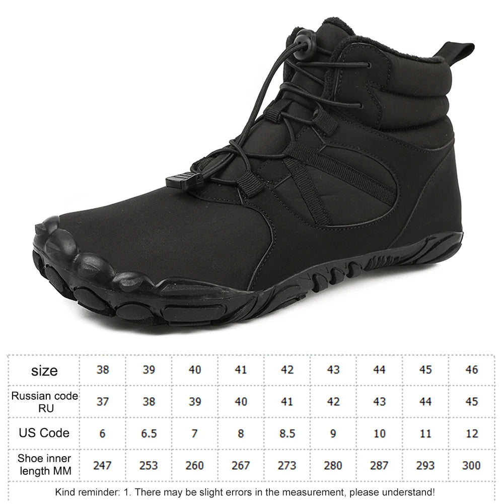 Winter Snow Boots Winter Jogging Sneakers Non Slip Casual Barefoot Shoes Waterproof High Top for Outdoor Travel
