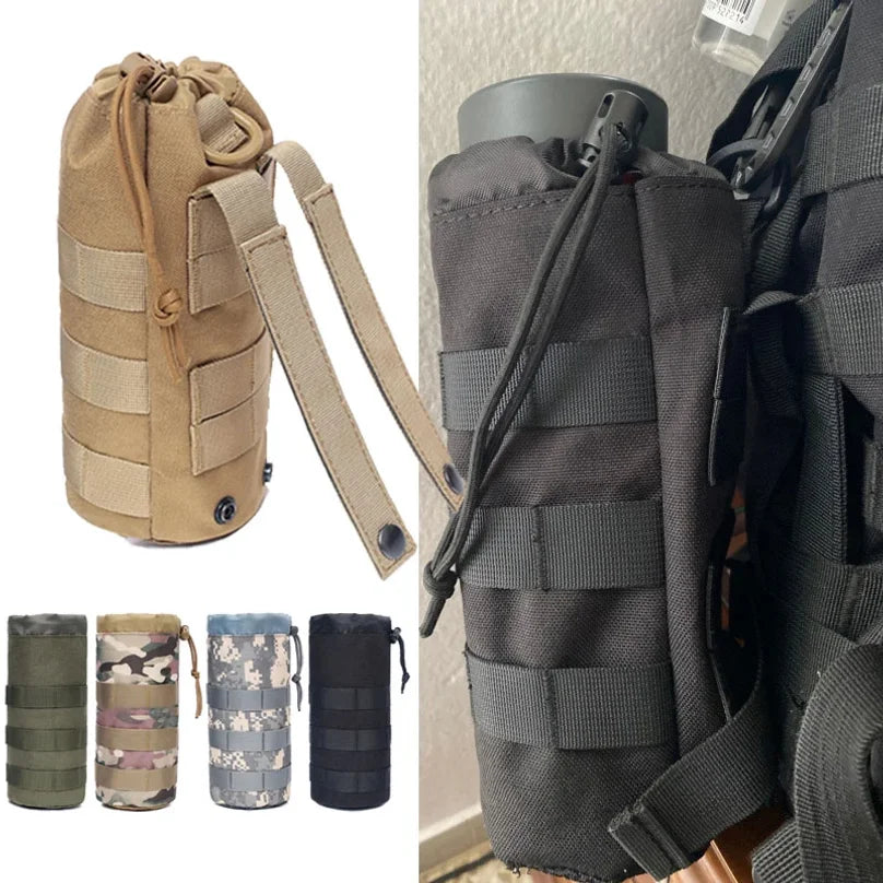 Molle Water Bottle Pouch Tactical Nylon Kettle Holder Drawstring Portable Carrier For Camping Hiking Cycling Hunting