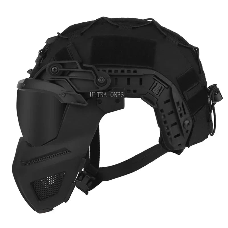 Tactical FAST Helmet Full Covered Helmets with Steel Mesh Mask / Goggles Hunting Motorcycle Cosplay Protective Gear