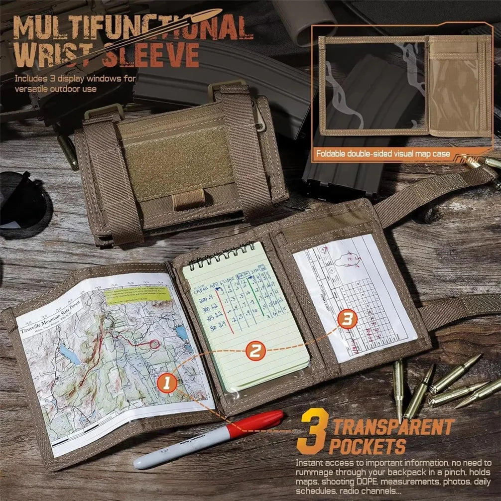 Tactical Map Case Arm Sleeve Wrist Map Holder Wristband Map Pouch Card Holder for Shooting Rescue Field Measurement