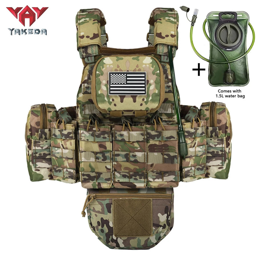 YAKEDA multifunctional hunting vest (including 1.5-liter water bag) with multiple accessory packs MOLLE webbing system