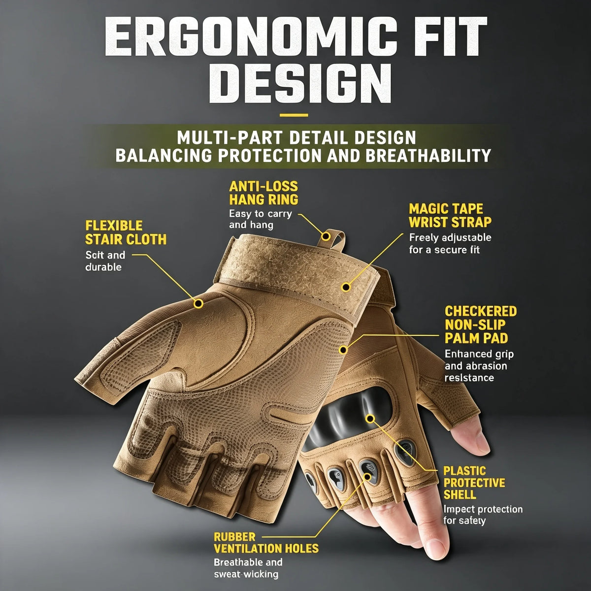 Men Half Finger Tactical Gloves Knuckle Protection Anti‑Slip Breathable for Riding Climbing Camping Outdoor Sports Gloves