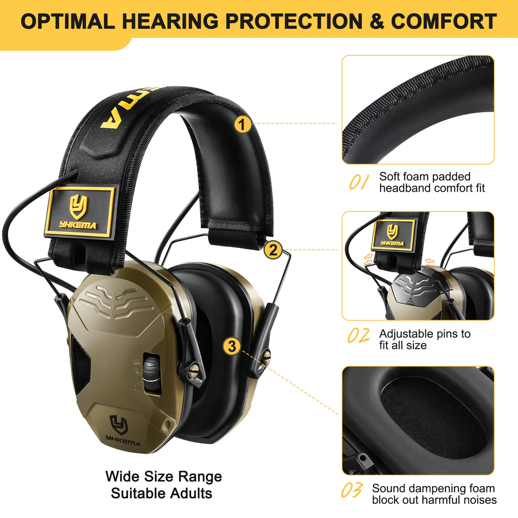 YHKEMA Shooting Airsoft Electronic Noise Cancelling Tactical Headset Foldable Earmuff with Portable Storage case Bag