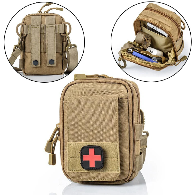 Tactical MOLLE Crossbody Bag Outdoor Waist/Shoulder Pack for Camping & Hiking, Waterproof Phone Holster with EDC Organizert