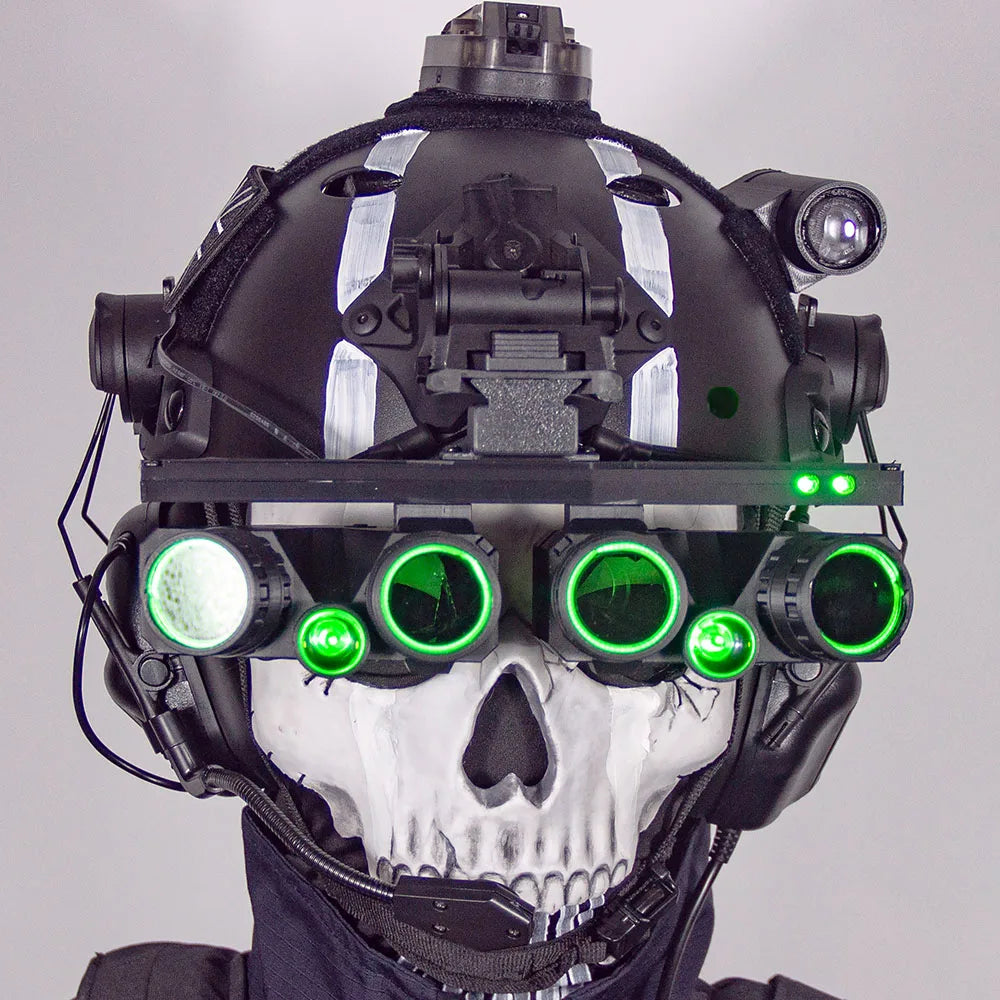 Tactical Ghost Skull Helmet Set Shine GPNVG18 NVG Model  with Communication Headset, Signal Light, Airsoft Cosplay Full Kit