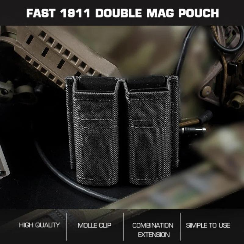 1911 Dual Magazine Pouch | MOLLE-Compatible Pistol Holder | Quick-Release Design