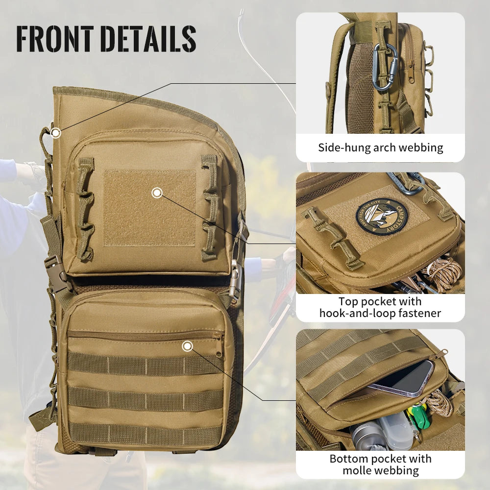 Tactical Archery Arrow Quiver Backpack Large Capacity Nylon Breathable Bag for Outdoor Hunting Hiking Target Practice