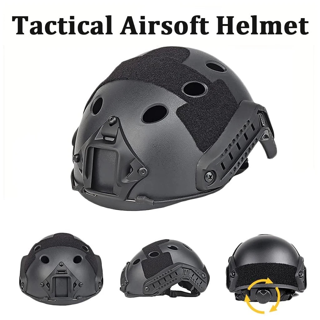 Tactical Fast Helmet Set with Little Green EMR Camouflage Helmet Cover Balaclava Communication Headset for Airsoft Paintball