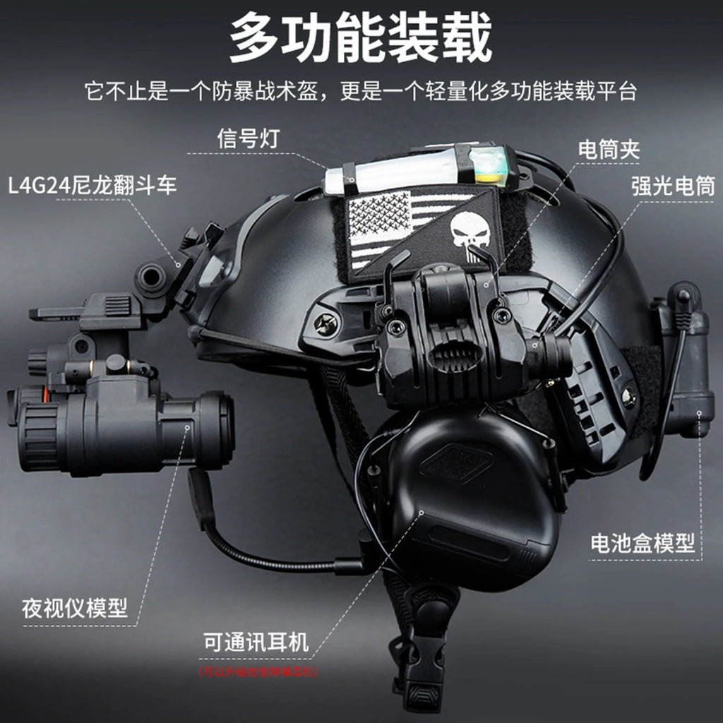Fast Airsoft Helmet Set with Night Vision Model Tactial Headset Anti-Impact Protective Gear for Outdoor Field Combat Hunting