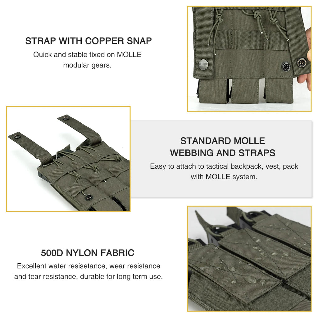 IDOGEAR Tactical Triple Magazine Pouch Mag Carrier MOLLE for Submachine Open Top  Mag Holder  3576
