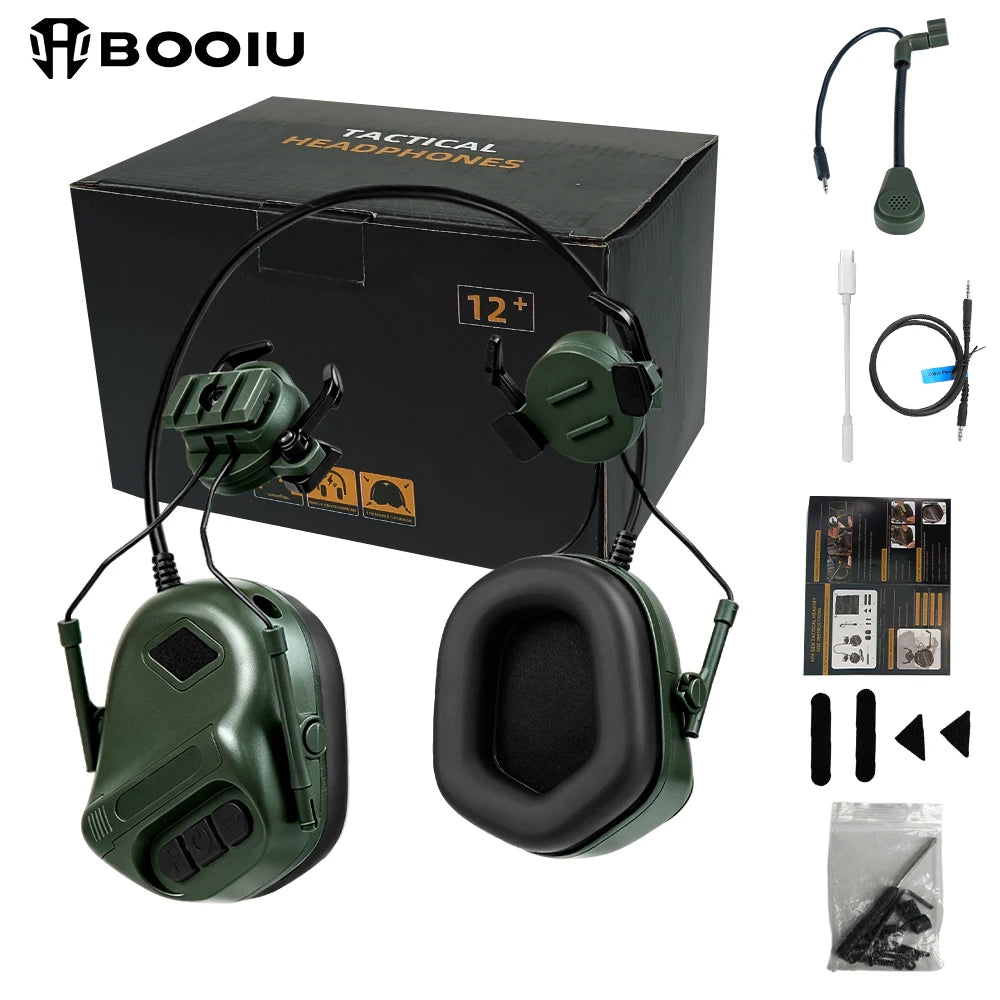 BOOIU Helmet Mounted Bluetooth Tactical Headset ABS Noise Reduction Earphone for Outdoor Sports Adventure Movie Prop