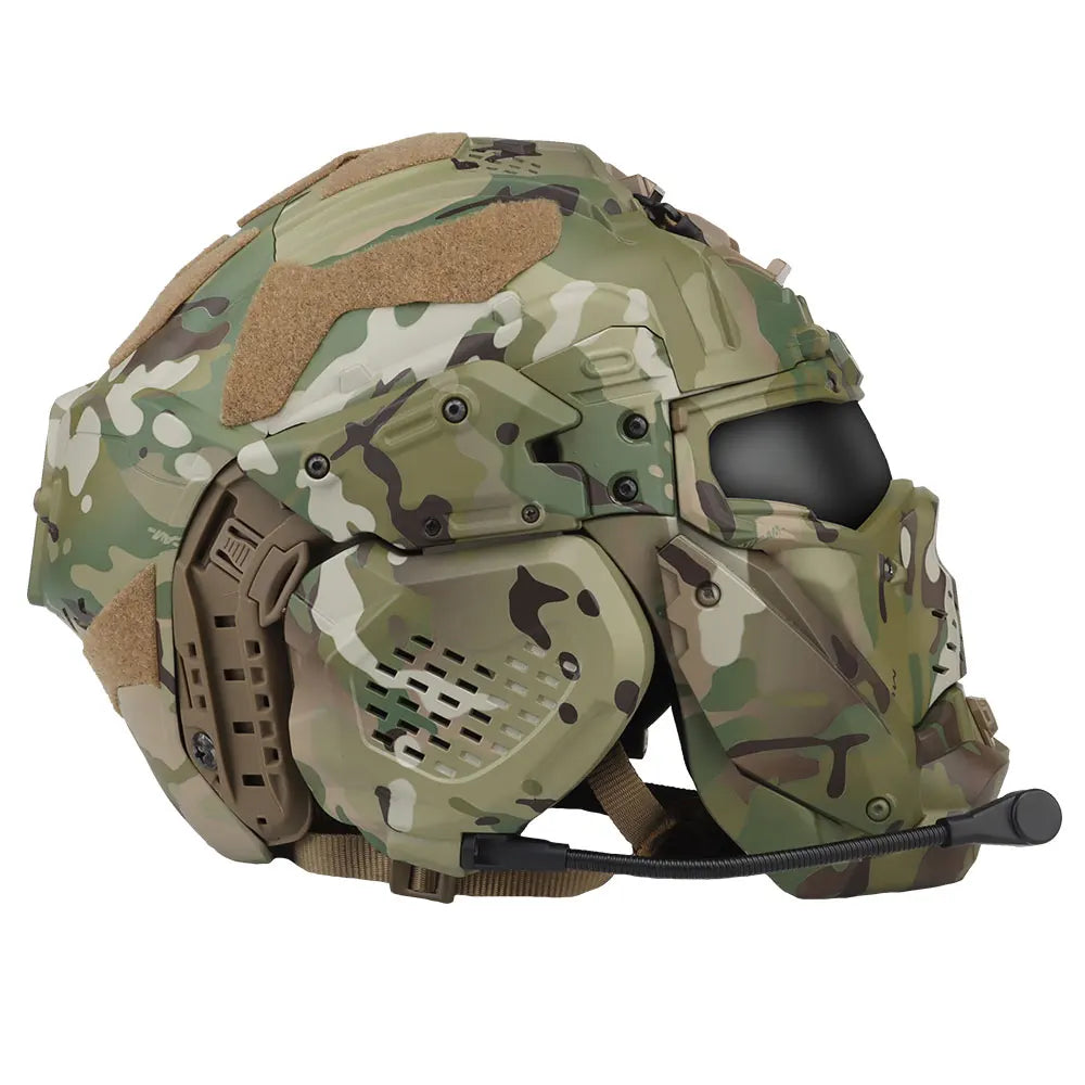 W-Ronin II Tactical Assault Helmet Motorcycle Full Face Protective Helmet with Communication Headset,Anti-fog Fan,Flip Mask