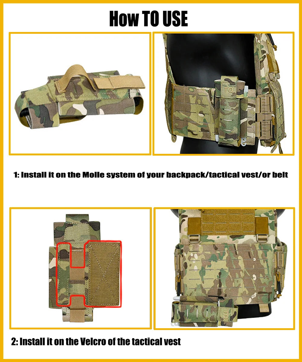 Tactical Tourniquet Pouch TQ Holder With Removable Hook Loop panel for MOLLE System Belt Airsoft Combat Hunting Vest