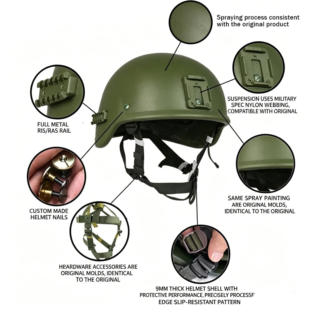 Russian 6B47 Tactical Helmet Set - EMR Camo Cover 6M2 Noise Cancelling Headset for Airsoft, Wargame, Cosplay, Military Gear
