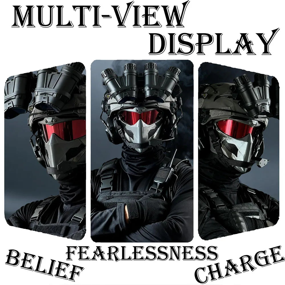Multifunctional Tactical Airsoft Helmet Set with Cosplay Game Mask Military-Grade Full Face Protection for Outdoor CS Paintball