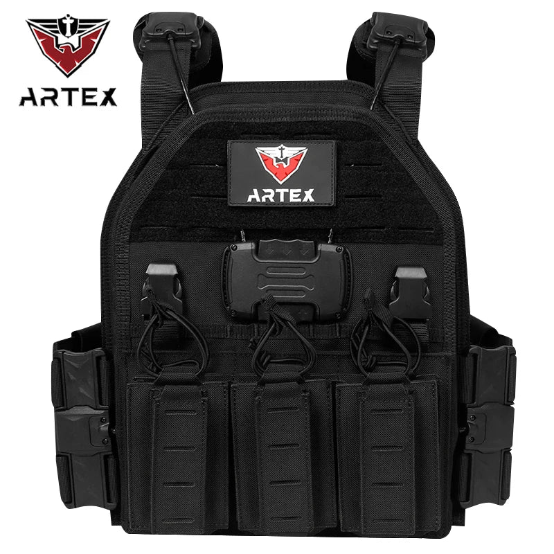 ARTEX 8125 Black Nylon Tactical Plate Carrier Vest One-Click Quick Release MOLLE Airsoft Training Gear