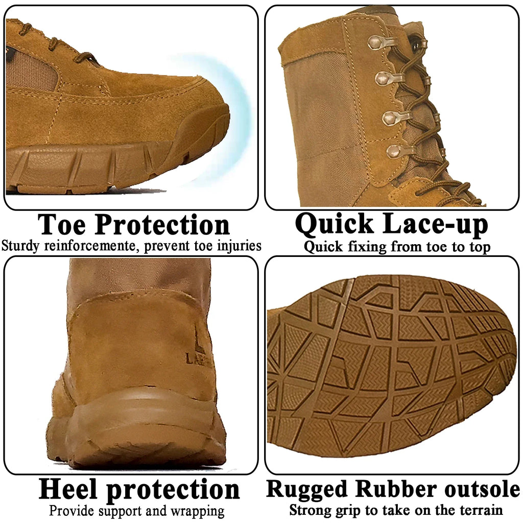 LAHORS® Original Lightweight Man Tactical Boots With Zip Combat Training Lace Up Waterproof Outdoor Hiking Breathable Shoes