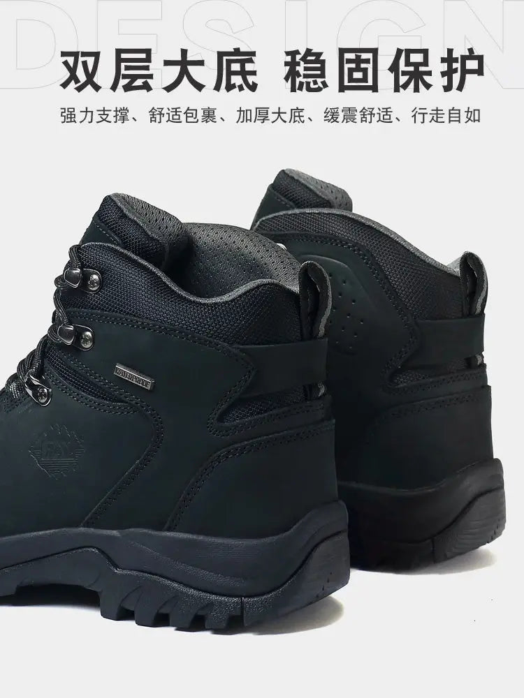 RAN Cow Leather Hiking Boots Men  Outdoor Sport Walking Sneakers trekking Snow Shoe women Climbing Mountain travel Hunting boots