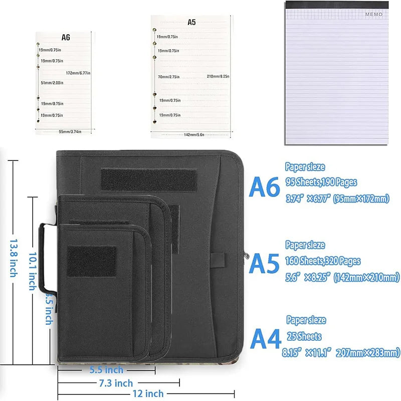 A4 A5 A6 Outdoor Padfolio Ring Binder Memorandum Notebook Tactical Weatherproof Waterproof Hunting Notebook Card Cover Equipment
