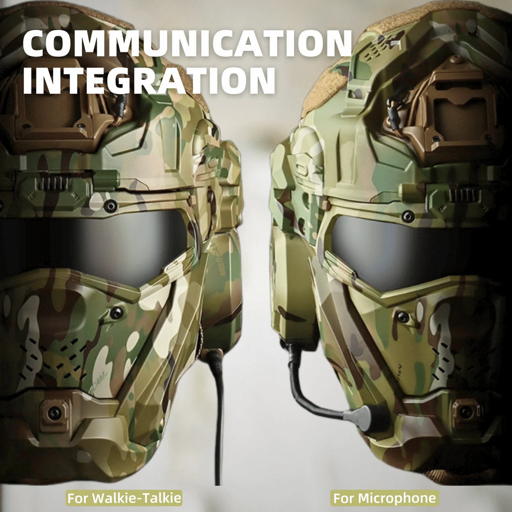Assault Ⅱ Airsoft Helmet Full Face, Tactical Helmet with HD Headset Anti-Fog Fan 2 Pairs Lens Flip Mask for Outdoor CS
