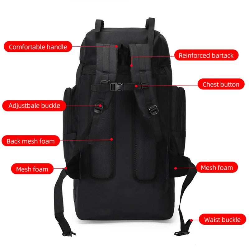 130L 80L Hiking Camping Backpack Travel Large Luggage Bag Trekking Outdoor Sports Pack Molle Trekking Rucksack For Men Big Bag