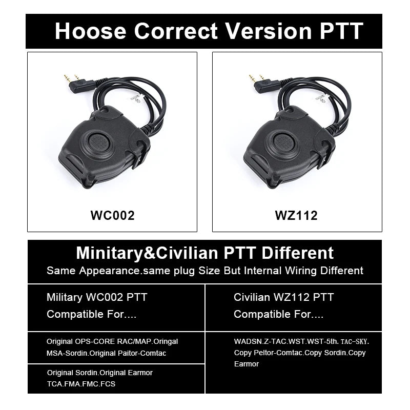 WADSN PTT Tactical Headset Interphone Button for Kenwood Motorola Walkie Talkie Airsoft Accessories IPSC TCI