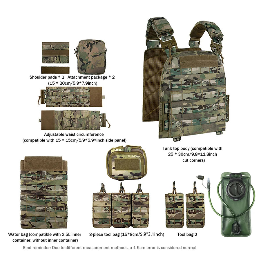 Breathable camouflage vest with quick release buckle design, adjustable vest with 2L water bag, outdoor adventure equipment