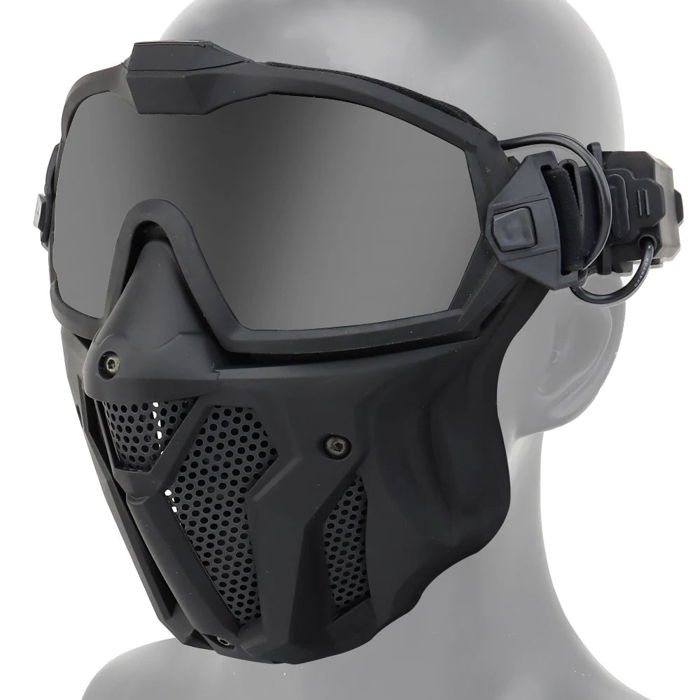 Tactical Airsoft Mask Full Face Mask with Fan Detachable Anti-Fog Protection Goggle for Paintball Shooting CS Game Gear