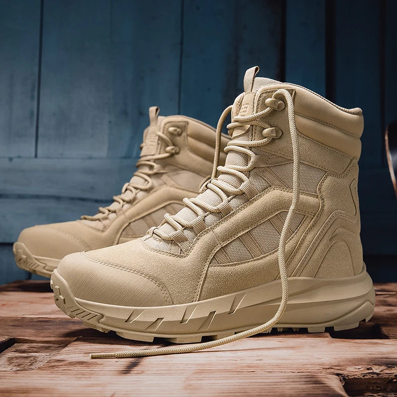 Men's Tactical Boots Lace Up Waterproof Hiking Boots Non-slip Outdoor Field Training Shoes Plus Size Fishing Hunting Sneakers