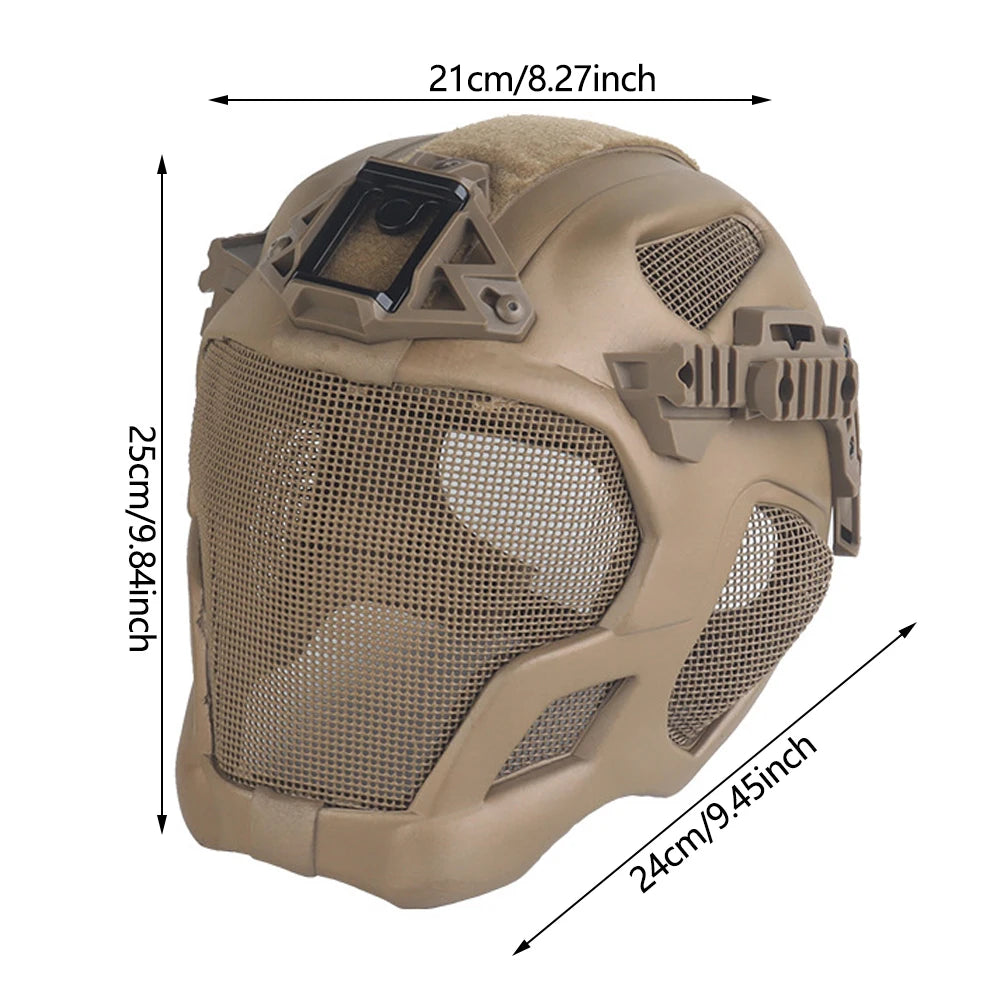 Full Protection Tactical Sports Helmet Full Face Steel Mesh Mask Airsoft Hunting Shooting Outdoor Riding Helmet Head Protector