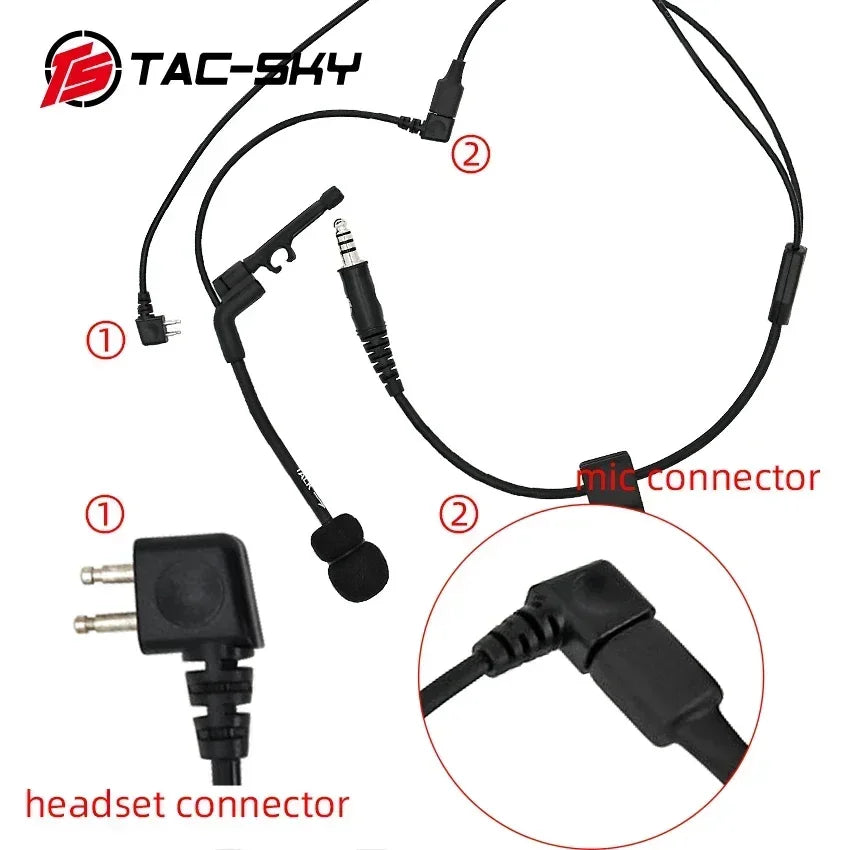 TAC-SKY outdoor hunting tactical headset Y cable set adapter Compatible with U94 PTT For Peltor PTT and COMTA microphone