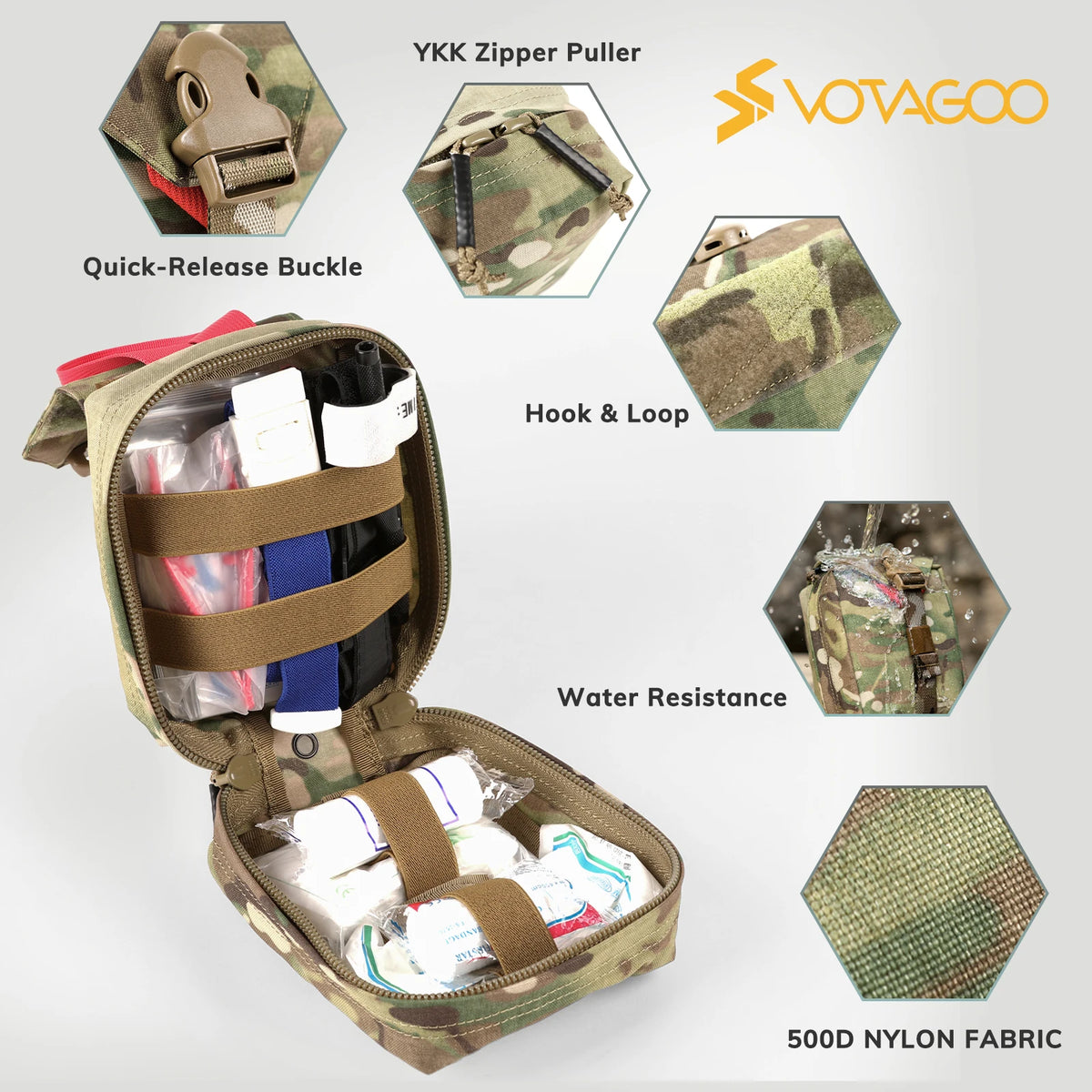 VOTAGOO Tactical Quick-Release Medical Pouch Vertical Utility Pouch EDC Molle Pouch First Aid Bag Outdoor