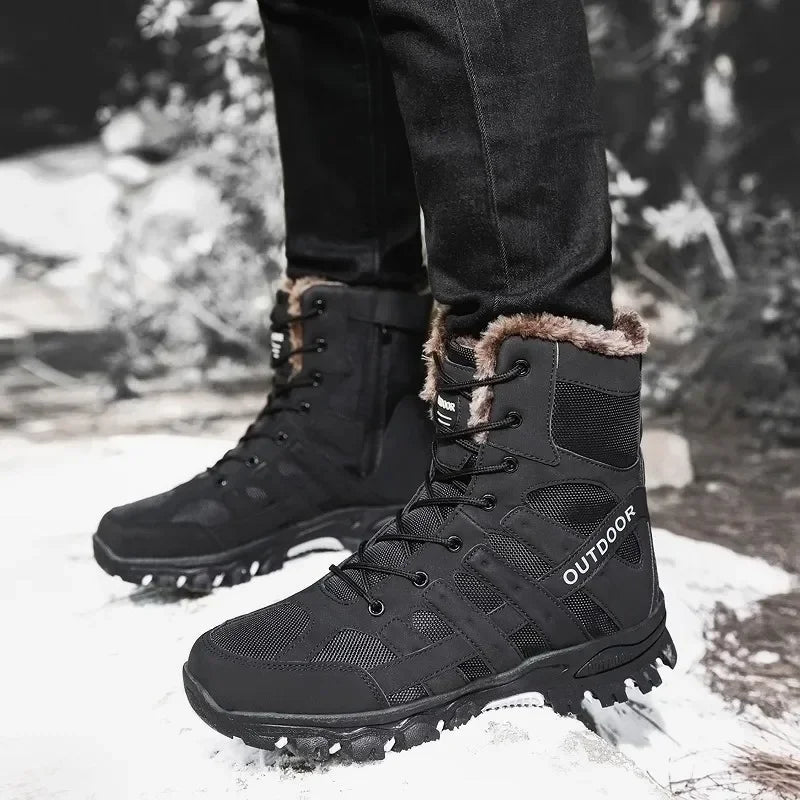 Men Warm Winter Snow Boots Tactical Combat Boots Outdoor Work Cotton Boots High Top Warm Sneakers Mens Plush Hiking Shoes